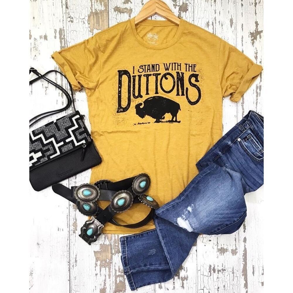 Texas True Threads I Stand With The Duttons Graphic Tee Shirt M Mustard Western